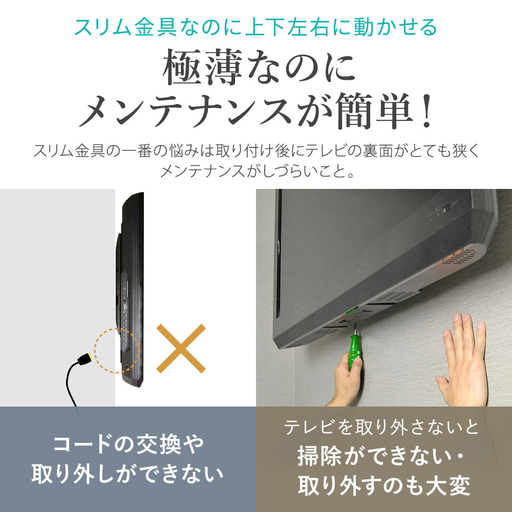 スリム金具なのに上下左右に動かせる